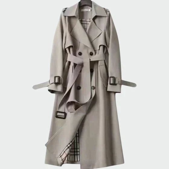 Dames klassieke trenchcoat met ceintuur en dubbele rij knopen