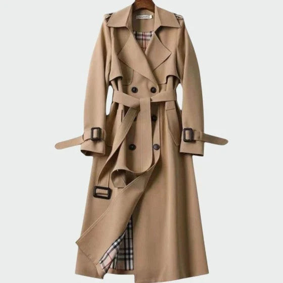 Dames klassieke trenchcoat met ceintuur en dubbele rij knopen