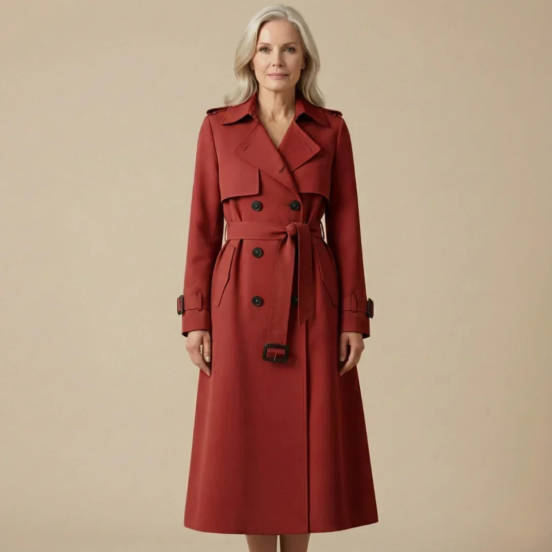 Dames klassieke trenchcoat met ceintuur en dubbele rij knopen