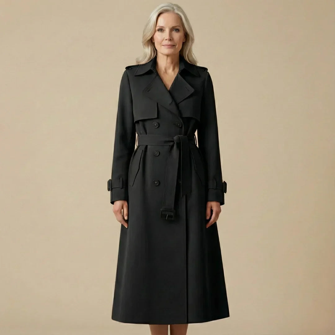 Dames klassieke trenchcoat met ceintuur en dubbele rij knopen