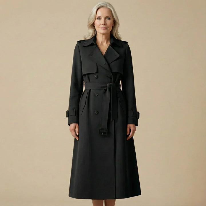 Dames klassieke trenchcoat met ceintuur en dubbele rij knopen