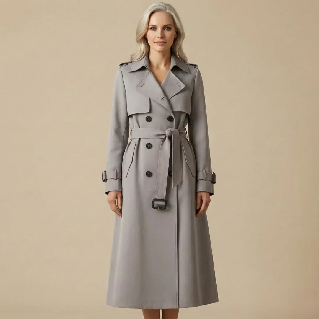 Dames klassieke trenchcoat met ceintuur en dubbele rij knopen