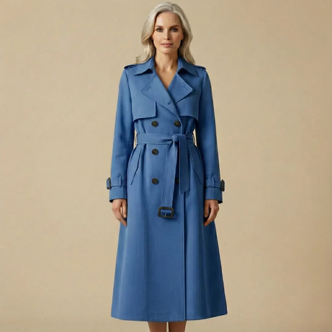 Dames klassieke trenchcoat met ceintuur en dubbele rij knopen