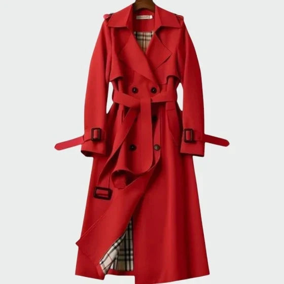 Dames klassieke trenchcoat met ceintuur en dubbele rij knopen
