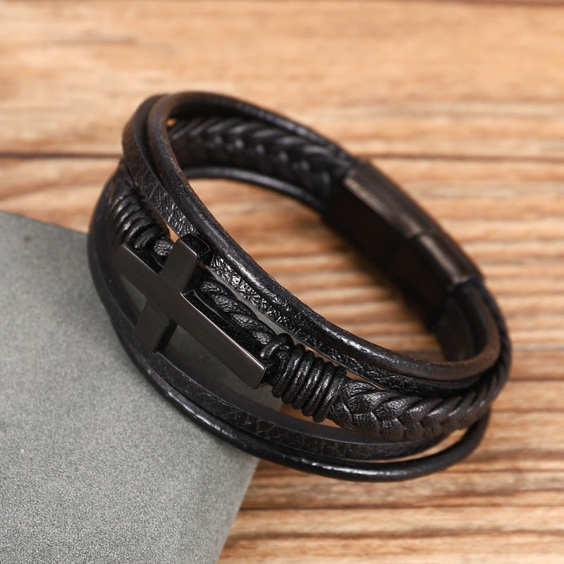 Nolan | Men's Elegant Black Cross Bracelet for Modern Style-The Yellow Prime