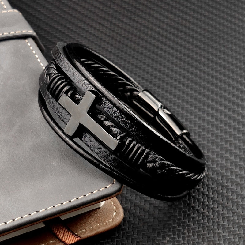 Nolan | Men's Elegant Black Cross Bracelet for Modern Style-The Yellow Prime