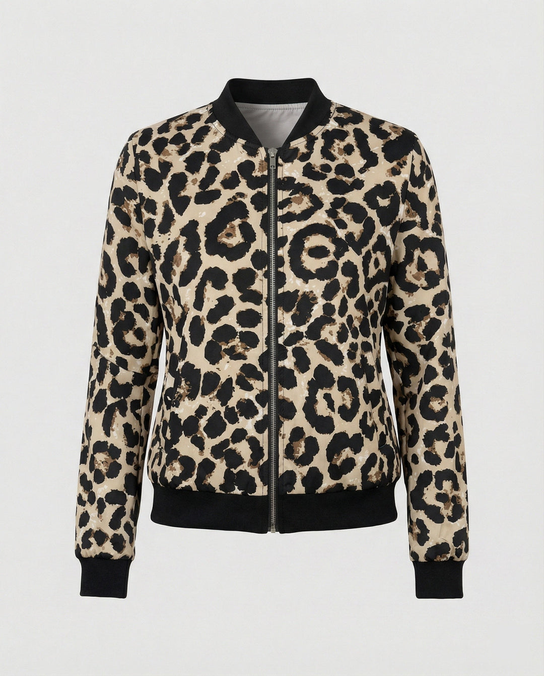Chaqueta bomber brillante para mujer con cierre de cremallera