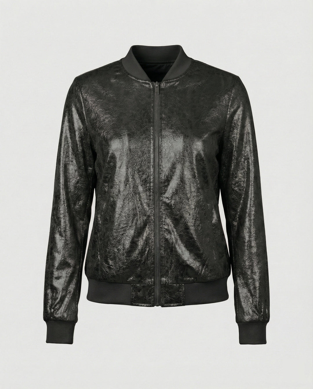 Chaqueta bomber brillante para mujer con cierre de cremallera