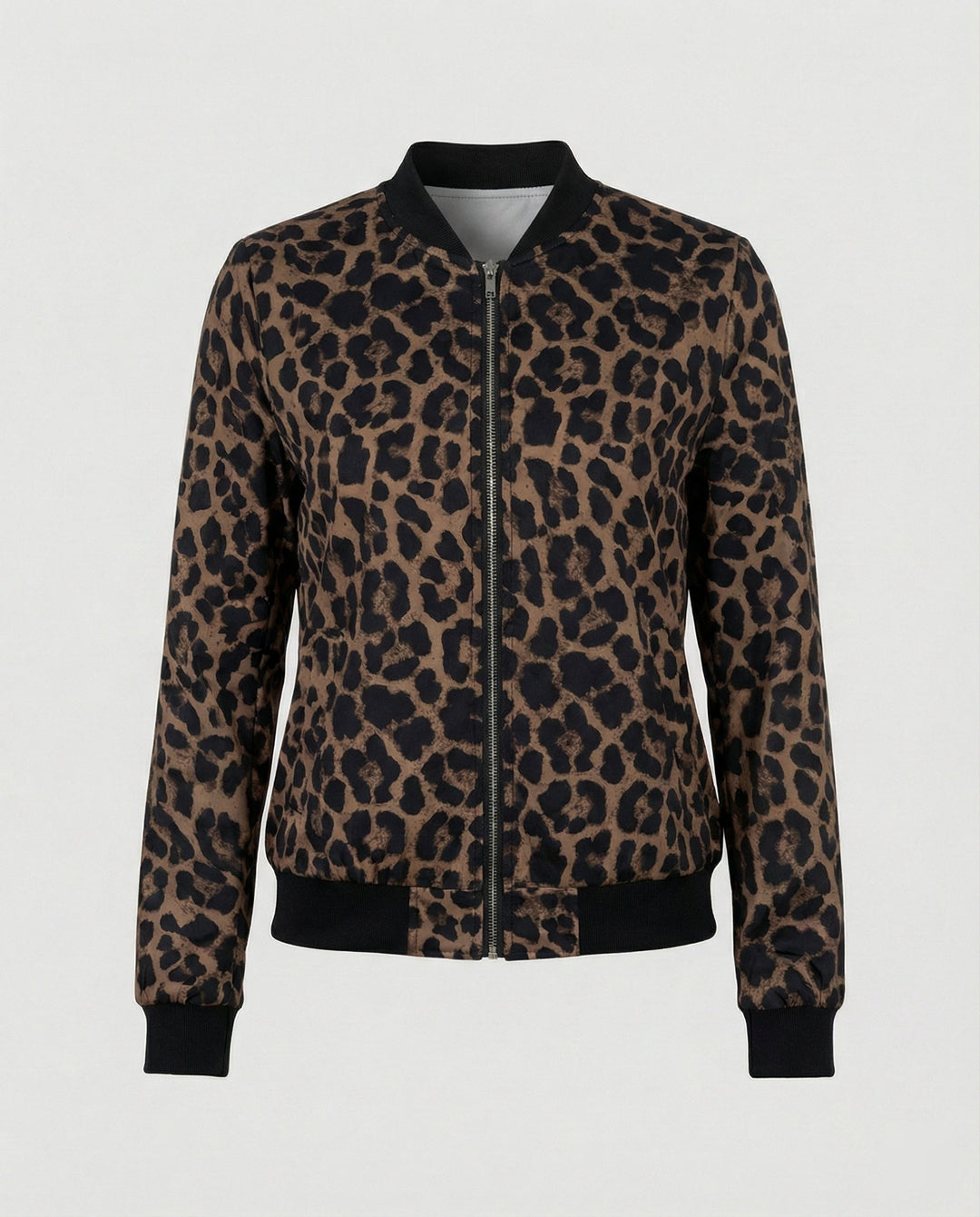 Chaqueta bomber brillante para mujer con cierre de cremallera