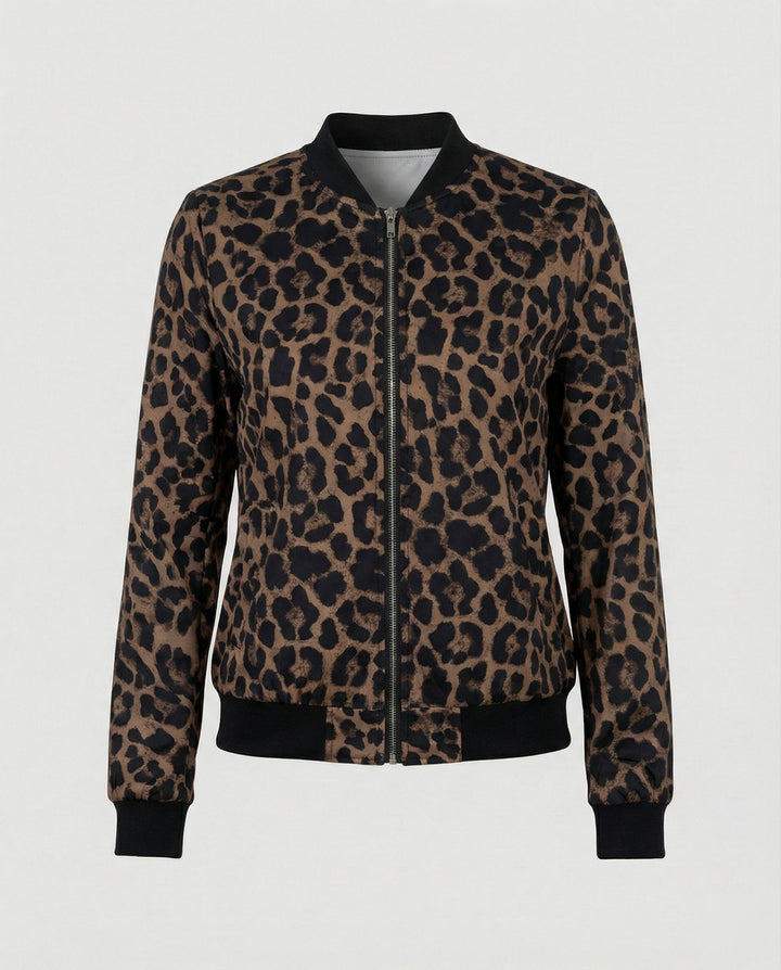 Chaqueta bomber brillante para mujer con cierre de cremallera