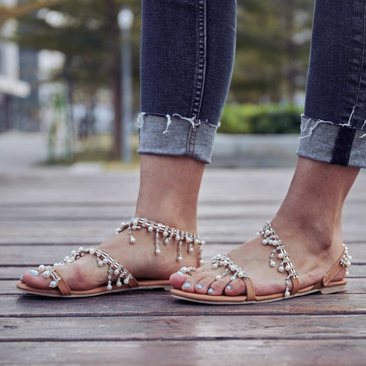 Bree | Women's Elegant Summer Sandals with Faux Pearls-The Yellow Prime