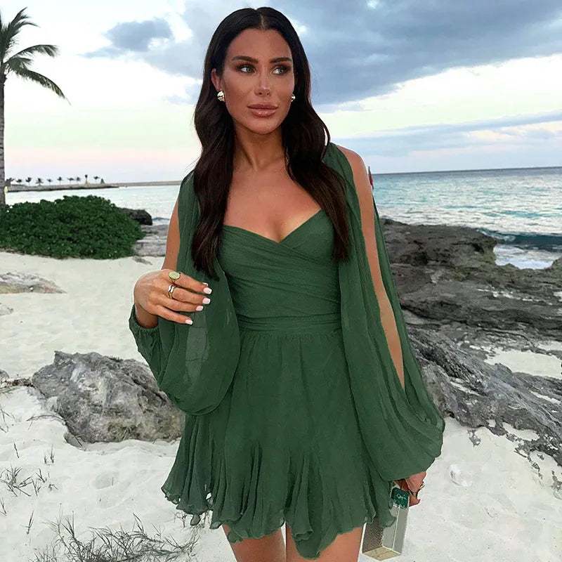 Antonella | Women's Summer Long Sleeve Casual Mini Dress-The Yellow Prime