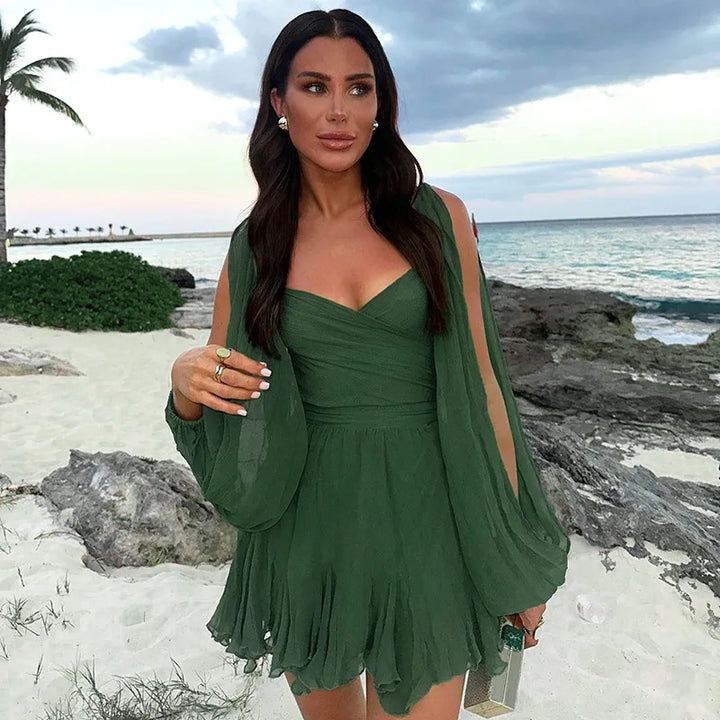 Antonella | Women's Summer Long Sleeve Casual Mini Dress-The Yellow Prime