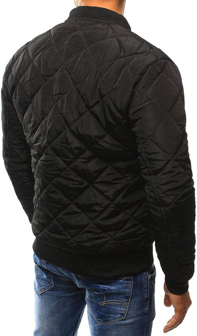 Men's Quilted Bomber Jacket – Stylish Baseball Collar with Zip