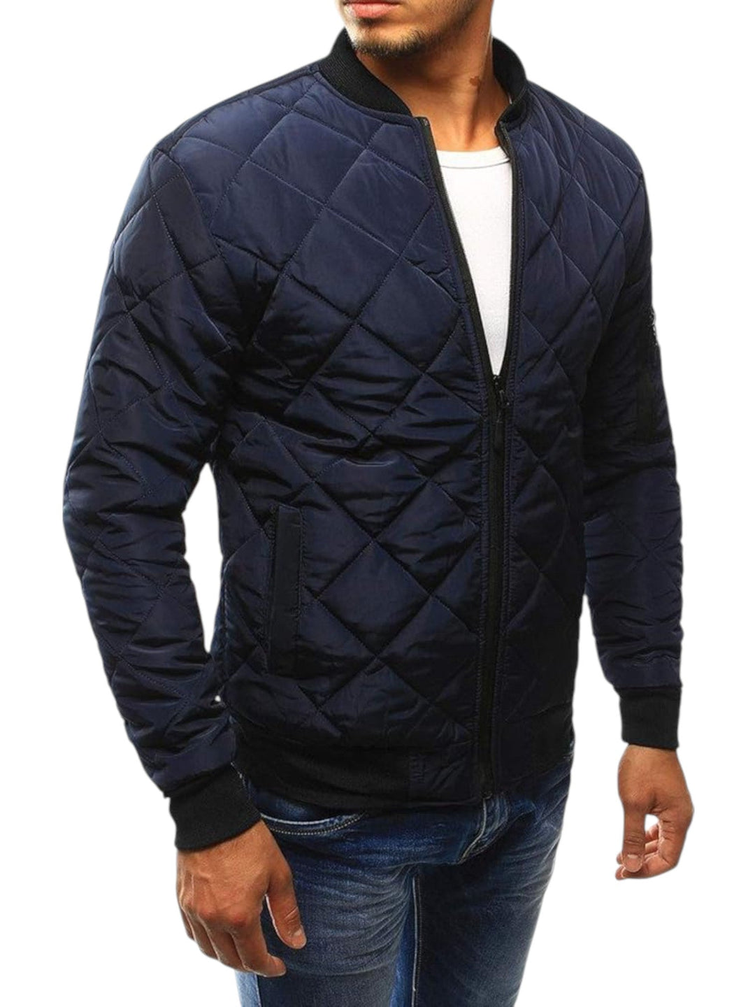 Men's Quilted Bomber Jacket – Stylish Baseball Collar with Zip