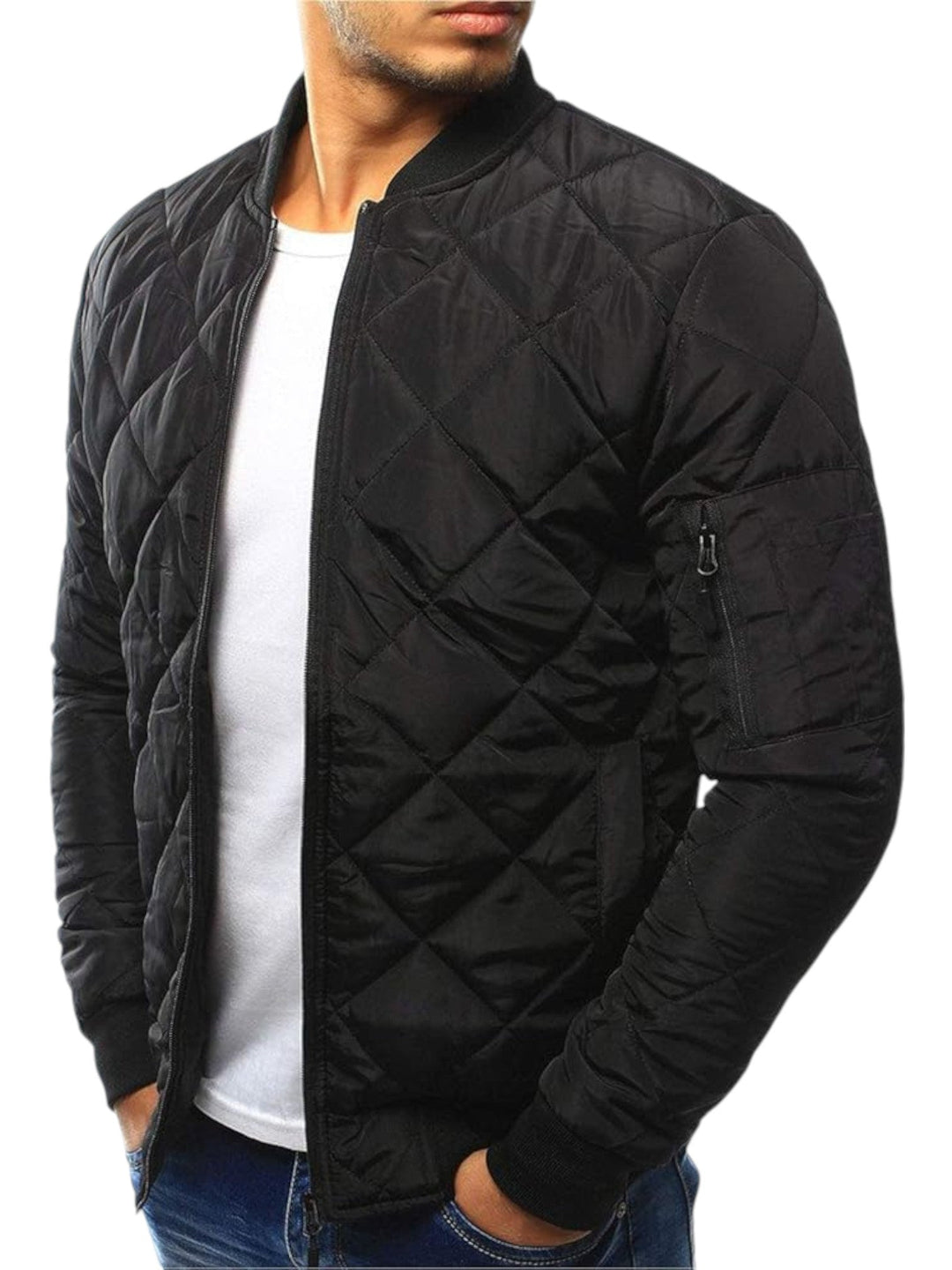 Men's Quilted Bomber Jacket – Stylish Baseball Collar with Zip