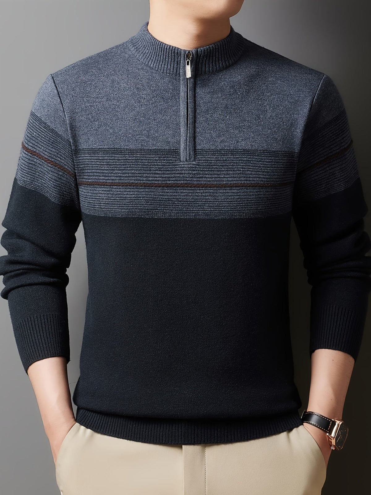 Camisola clássica de homem com fecho no pescoço - essencial aconchegante para o outono e o inverno