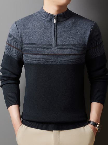 Camisola clássica de homem com fecho no pescoço - essencial aconchegante para o outono e o inverno