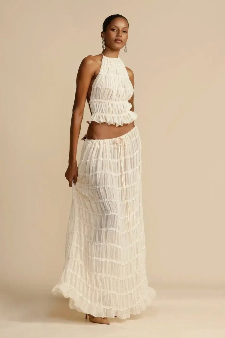 Women's Backless Top and Long Skirt Set - Chic Fashion Outfit-The Yellow Prime