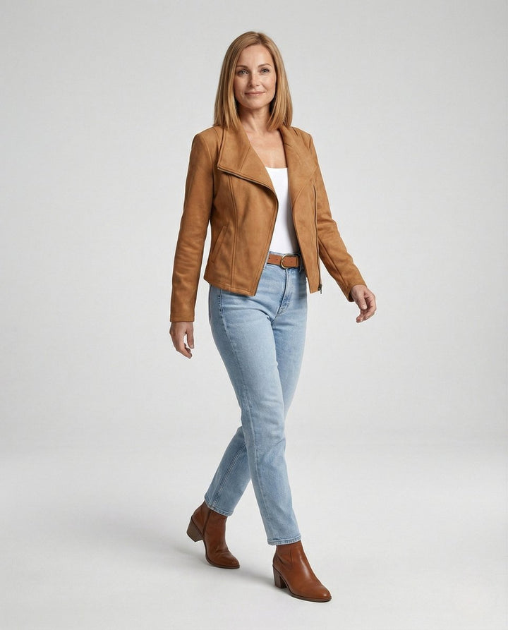 Women's Tailored Asymmetric-Zip Faux Suede Biker Jacket