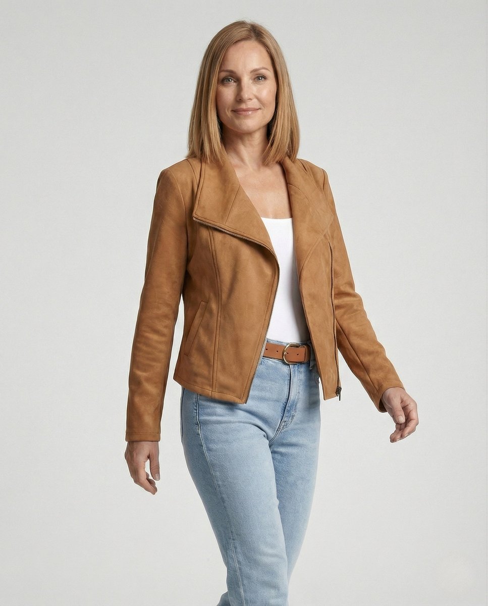 Women's Tailored Asymmetric-Zip Faux Suede Biker Jacket