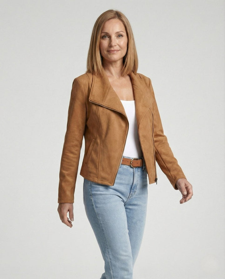 Women's Tailored Asymmetric-Zip Faux Suede Biker Jacket