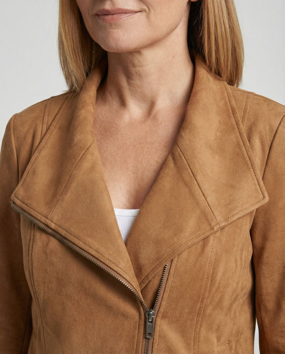 Women's Tailored Asymmetric-Zip Faux Suede Biker Jacket