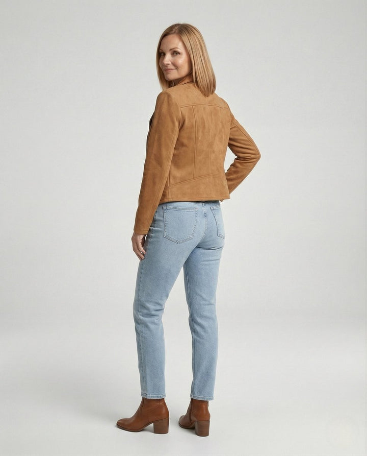 Women's Tailored Asymmetric-Zip Faux Suede Biker Jacket