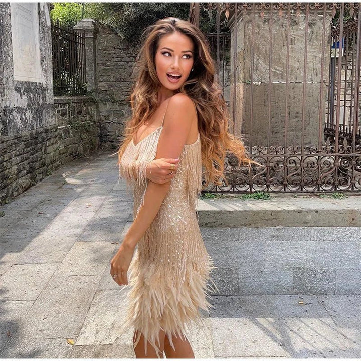 Noemi | Women's Summer Sequin Cocktail Mini Dress-The Yellow Prime