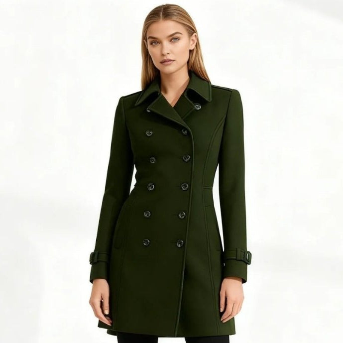 Minimalistisk trenchcoat med skårat slag och utsvängd passform för kvinnor