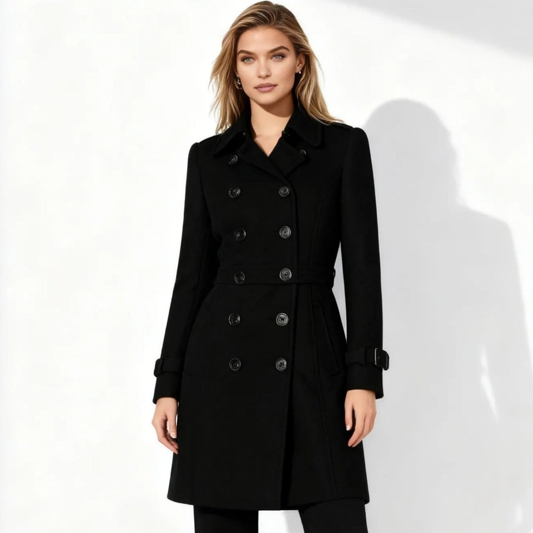 Minimalistisk trenchcoat med skårat slag och utsvängd passform för kvinnor