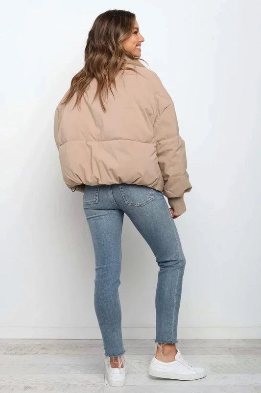 Women's High-Neck Zip-Up Effortless Puffer Jacket – Warm Fall & Winter