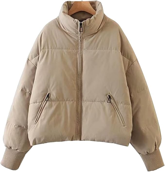 Pufferjack met hoge kraag en rits voor dames, moeiteloos stijlvol