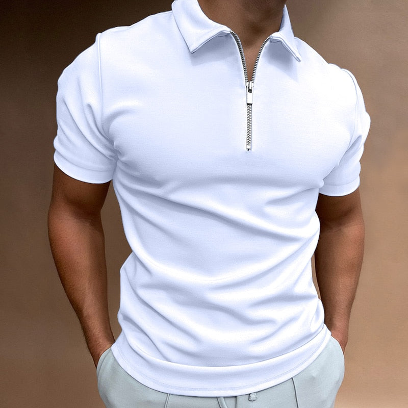 Men's Slim-fit Zipper Polo Shirt-The Yellow Prime