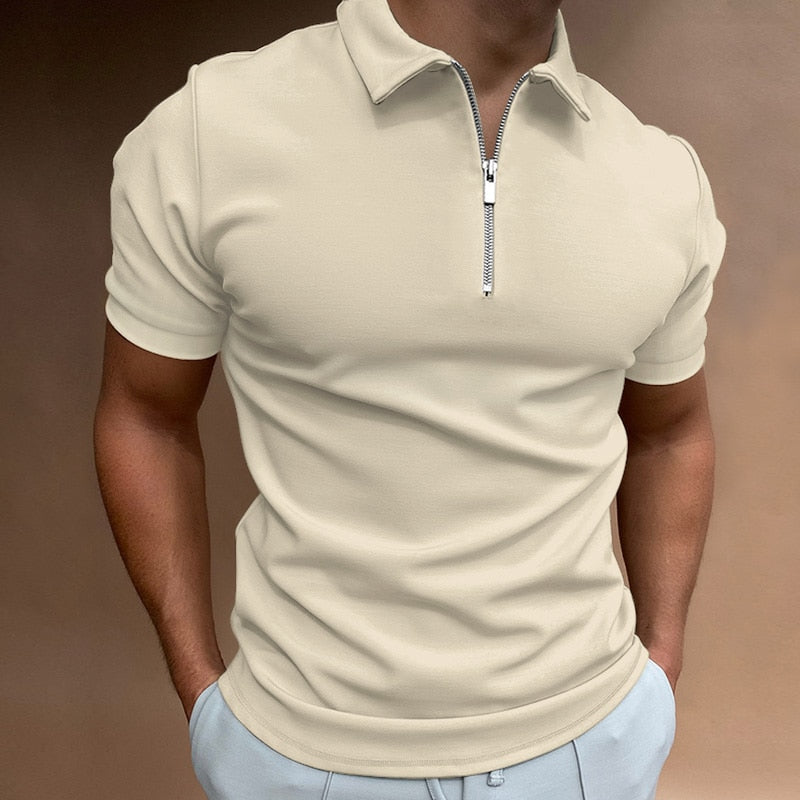 Men's Slim-fit Zipper Polo Shirt-The Yellow Prime