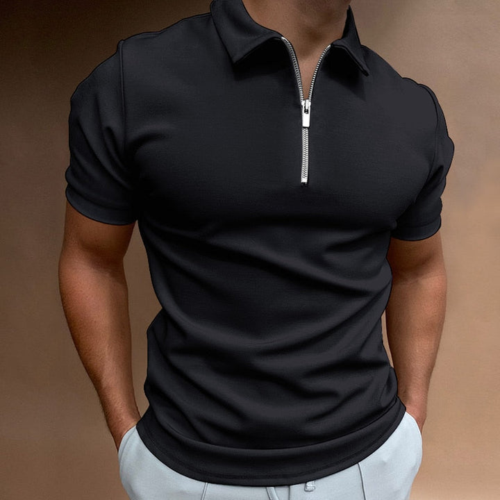Men's Slim-fit Zipper Polo Shirt-The Yellow Prime