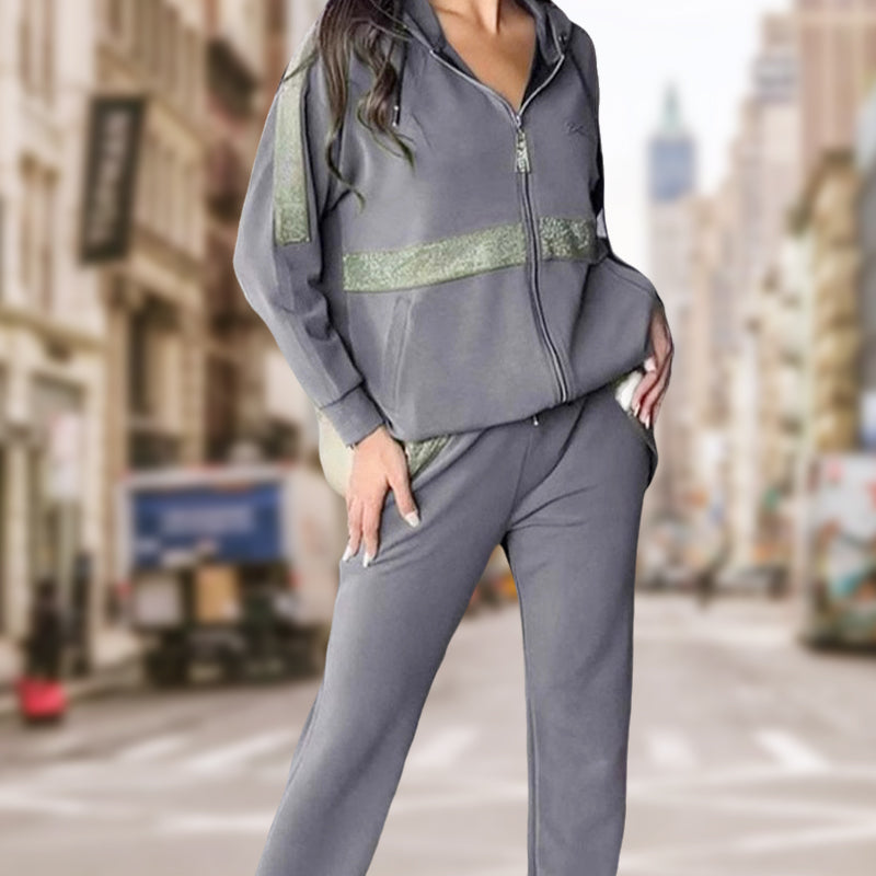 Conjunto de dos piezas para hombre con sudadera con capucha y cremallera y pantalones con cintura elástica