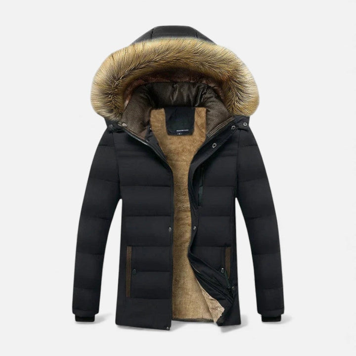 Parka acolchoada para homem com capuz de pelo sintético