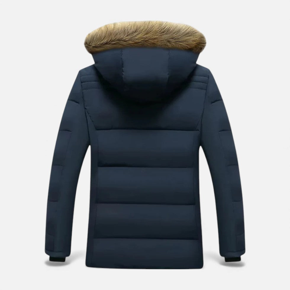 Parka acolchoada para homem com capuz de pelo sintético