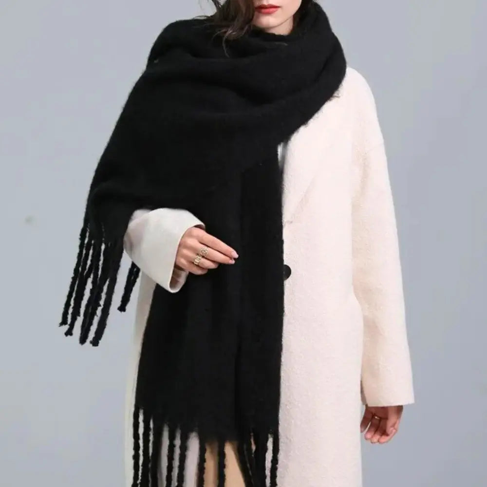 Women's Oversized Knit Scarf with Tassels for Winter Warmth-The Yellow Prime