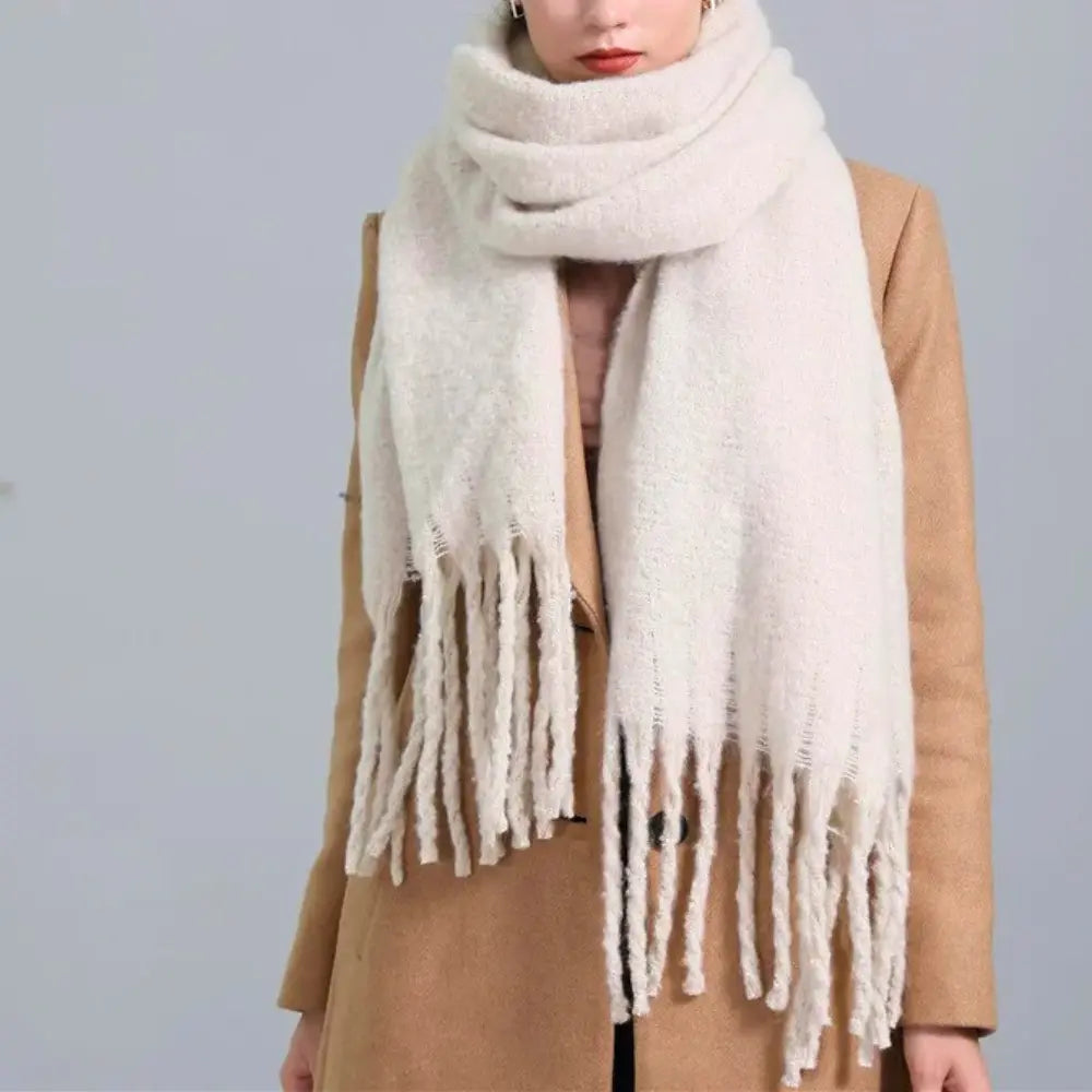 Women's Oversized Knit Scarf with Tassels for Winter Warmth-The Yellow Prime