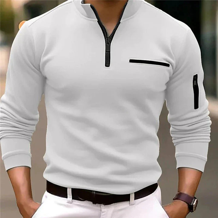 Men's Spring Zip-Up Sweater with Chest Pocket-The Yellow Prime