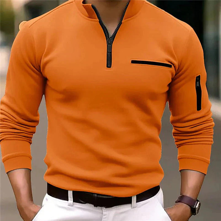 Men's Spring Zip-Up Sweater with Chest Pocket-The Yellow Prime