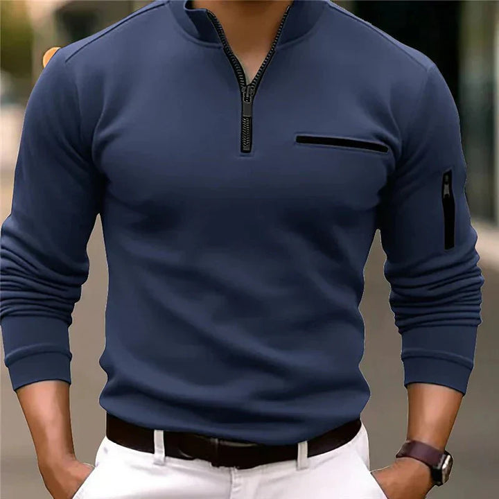 Men's Spring Zip-Up Sweater with Chest Pocket-The Yellow Prime