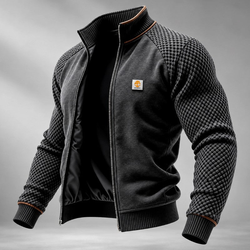 Chaqueta de textura jaspeada para hombre con mangas raglán y cuello alto