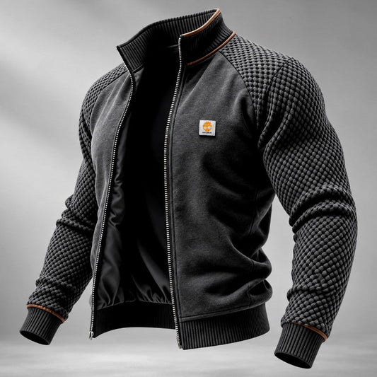 Veste pour homme à col montant, manches raglan et texture travaillée – Chaude pour l’automne et l’hiver