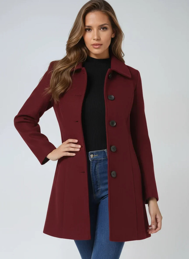 Gabardina editorial cintada e evasé com lapela dentada para mulher