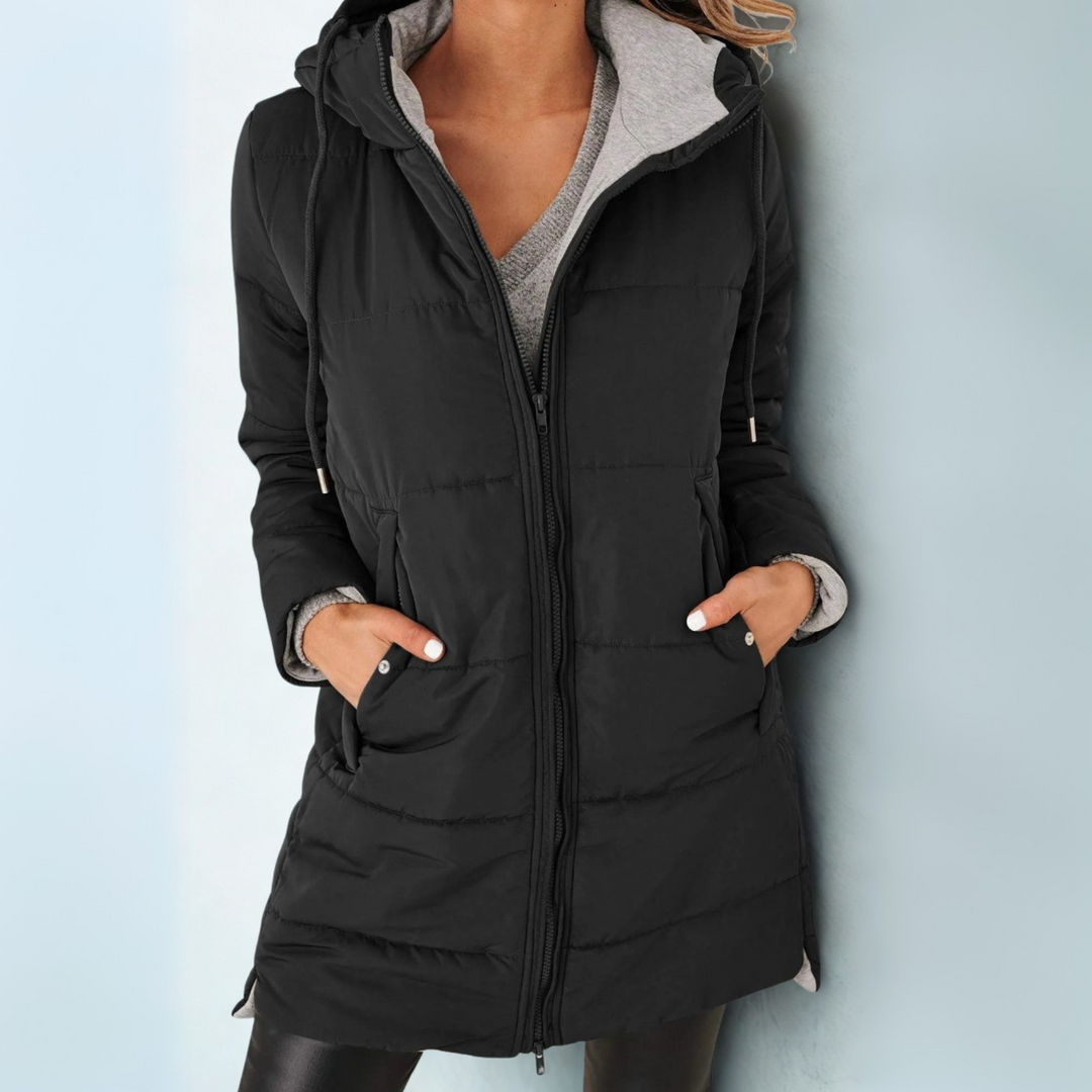 Damska szykowna klasyczna kurtka puchowa z kapturem