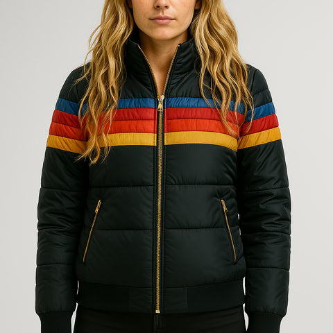 Veste matelassée à capuche pour femme avec détails à rayures