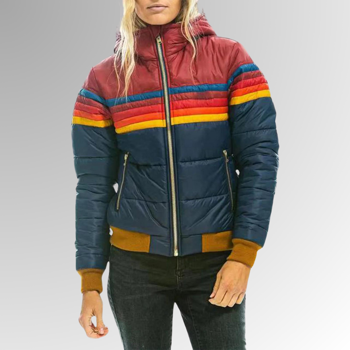 Veste matelassée à capuche pour femme avec détails à rayures